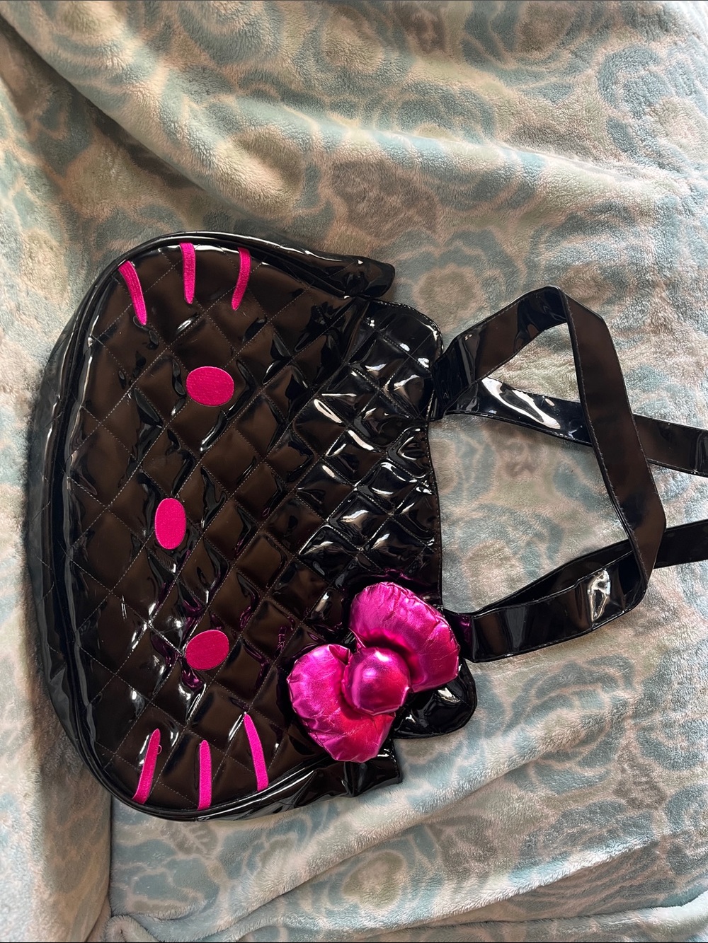 Sanrio Black Quilted Tote with Hot Pink Accents and Bow